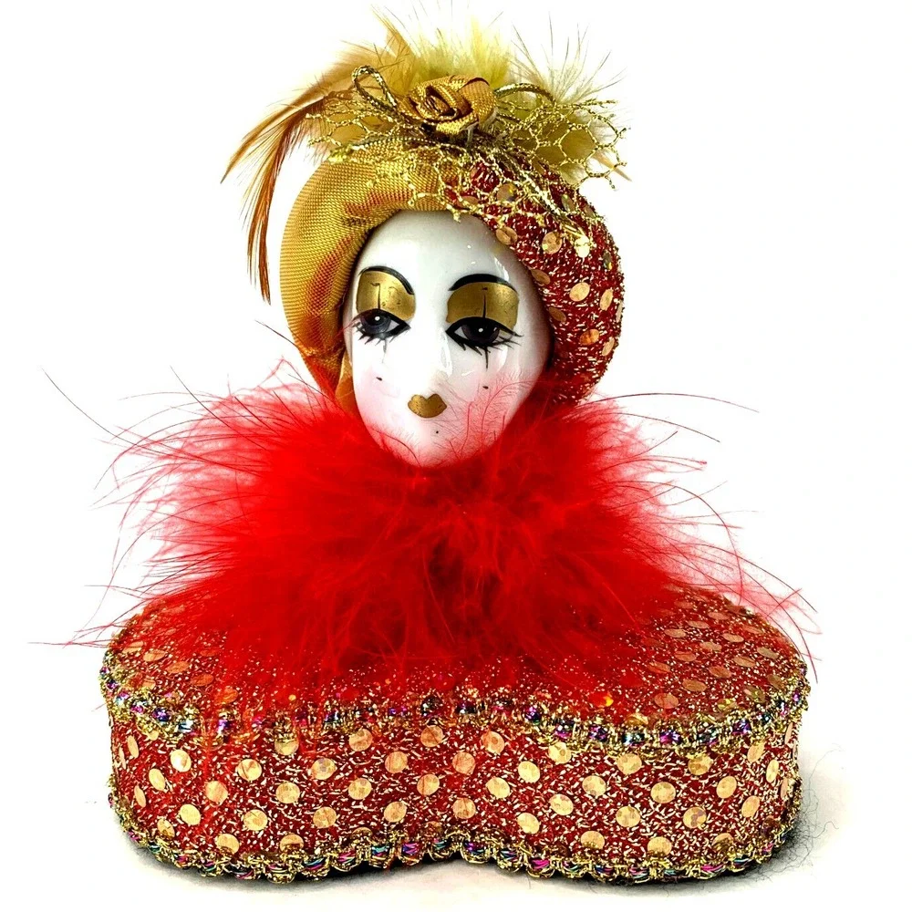 Head on Heart Platform Mardi Gras Porcelain Hand Painted Head Shelf Home Decor